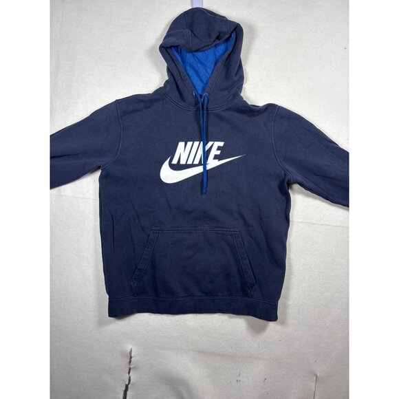 Nike Navy Blue Hoodie Sweatshirt Mens L Cotton Blend Pullover With Front Pocket - Picture 1 of 10